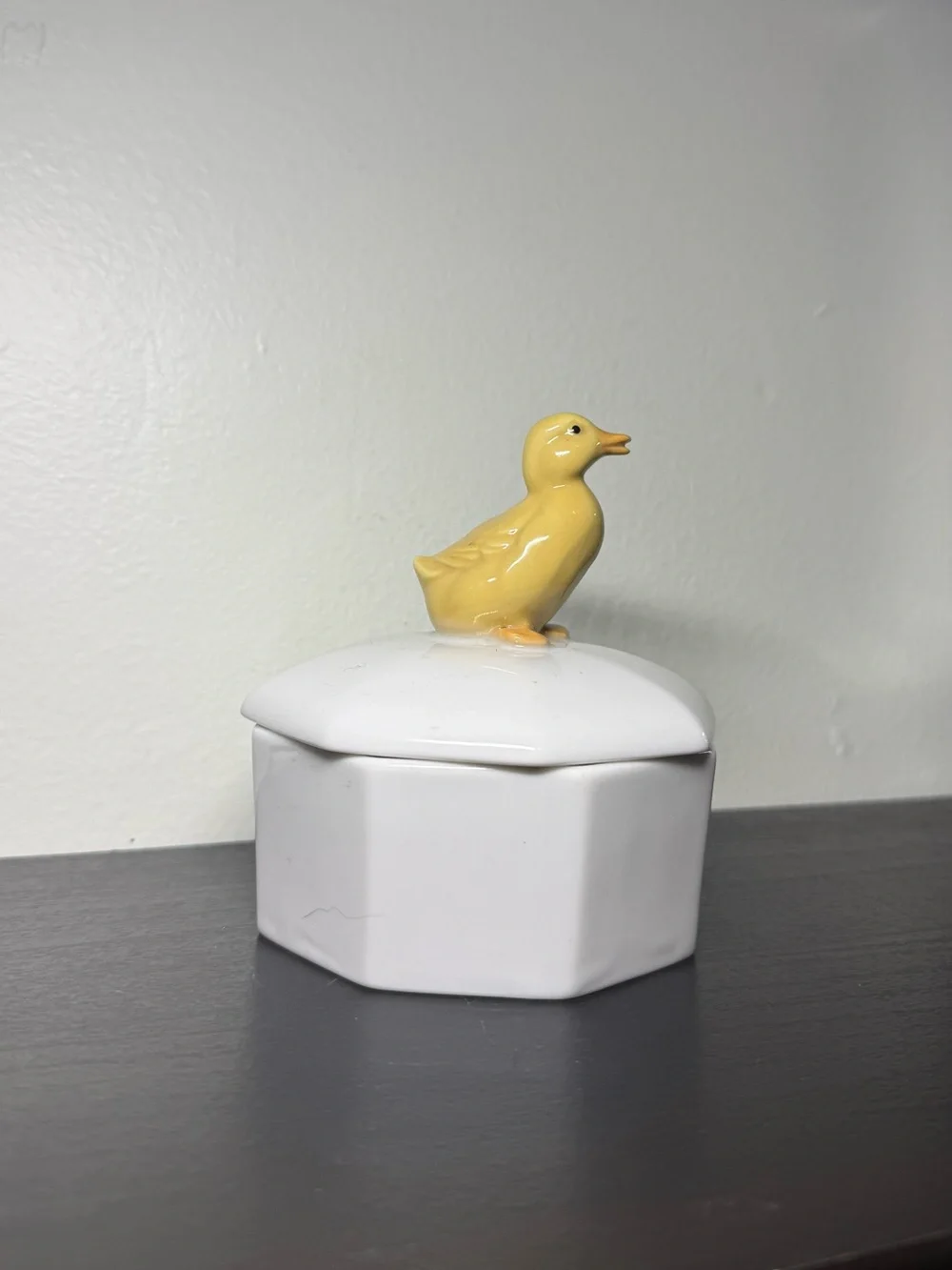 New Vintage 1990s Ceramic Jar With Yellow Duck On Lid